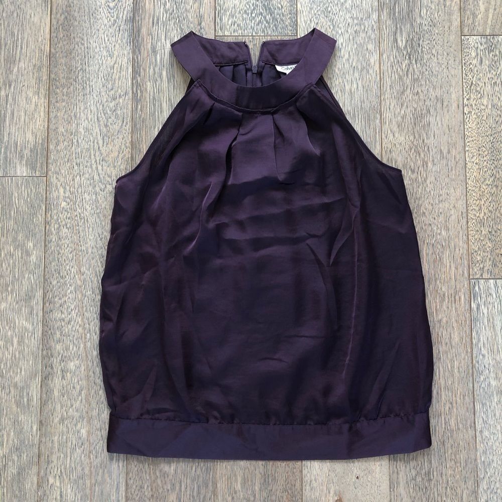 Calvin Klein Purple Satin Halter Neck Zip Back Top XS